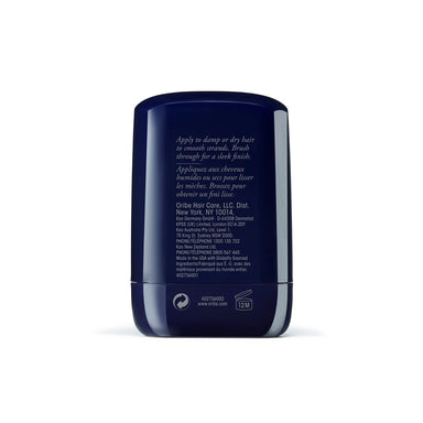 Oribe Supershine Smoothing Wax Stick käyttöohje ja tuotetiedot pakkauksen takapuolella